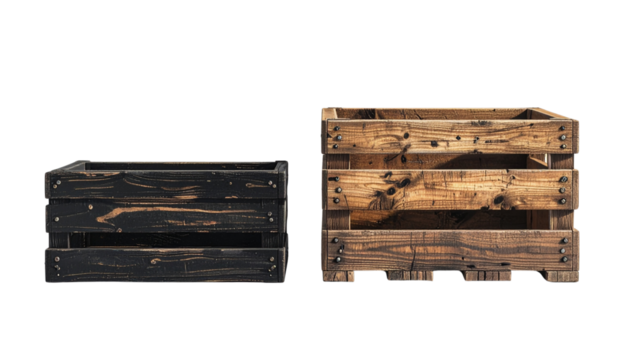 Closed wooden crate pair rustic box isolated on transparent background