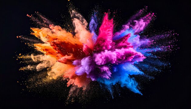 Vibrant color powder splash in motion, isolated on black - Powered by Adobe