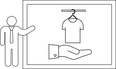 Man presents tshirt on a hand within a frame