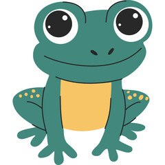 Cute Cartoon Frog With Big Eyes And Yellow Spots On Green Body Against Transparent Background