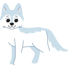 Cute cartoon husky dog illustration with light blue and white fur standing on transparent background simple flat vector design