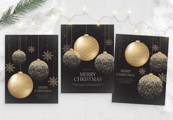 Christmas Flyer Template with Bauble Vector for Holiday & NYE New Years Eve in Luxury Black & Gold