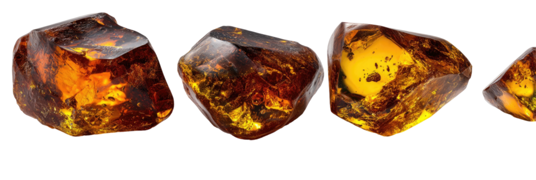 Polished amber stones, translucent, orange to dark brown
