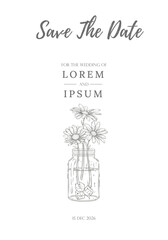 Save the Date Template with Hand Drawn Daisy Flower In the Glass Welcome Sign Botanical Design