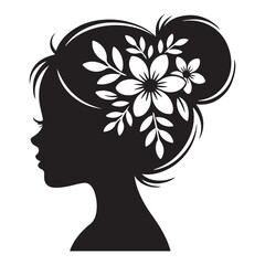 Woman Silhouette with Flowers in Hair – Beauty and Femininity