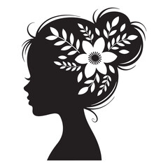 Woman Silhouette with Flowers in Hair – Beauty and Femininity