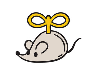 Fototapeta premium clockwork mouse toy mouse icon doodle hand drawn. colorful cartoon line drawing clipart symbol