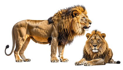 Obraz premium African lion duo wildlife collection isolated on transparent background
