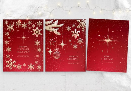 Christmas Winter Flyer Template with Elegant Snowflake Border Frame & Luxury Red & Gold Hues