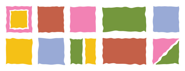  doodle square frame box. hand drawn wave shape. vector irregular free hand wavy forms. rectangular sticker, banner, text box, poster for web