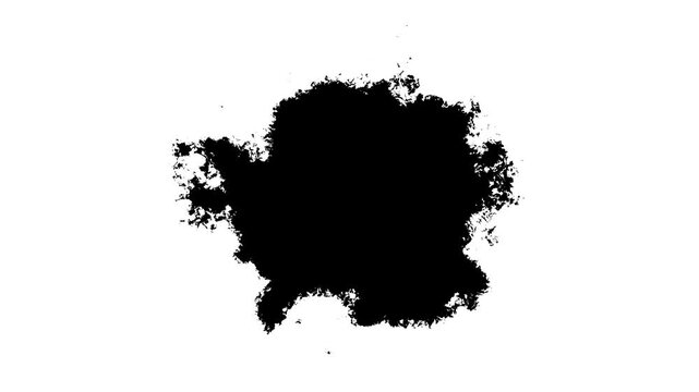 Transitions of black expanding paint stains on black backdrop Grunge Ink spreads and fills the screen. flows and streams. Ink bloom. Black color inks drop composition splatter effect.