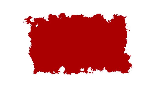 3D animation. Abstract ink splatter transition in red and white seamless loop. Turbulent painting blot spreading from the center in this contemporary reveal background, VFX overlay, alpha matte 4K