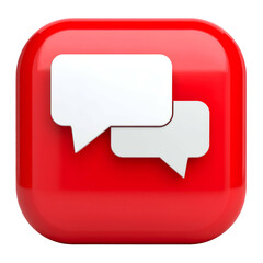 Glossy red square icon with two white speech bubbles overlapping each other