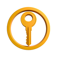 Gold key within a gold circle, set against a stark black background