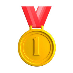Gold medal with red ribbon, centered on black background, with number "1