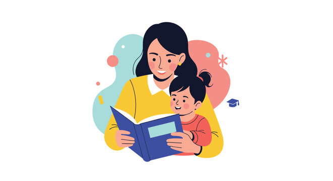 A smiling woman reads a book to a joyful little girl, emphasizing the importance of literacy, early education, and family moments.