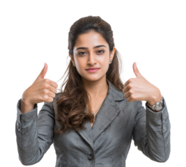 Celebrating success professional woman thumbs up in isolated on transparent background