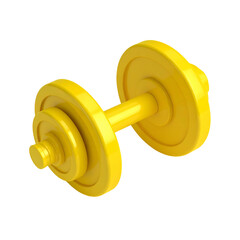 Isometric, bright yellow dumbbell against a black background