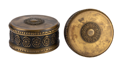 Ancient Vietnamese drum with floral designs duo composition isolated on transparent background