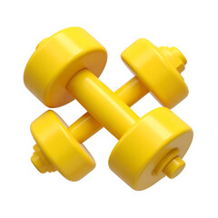Pair of glossy yellow dumbbells crossed over black background