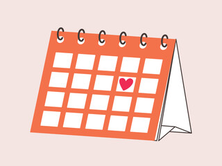 Calendar with heart on 14 February, valentine day