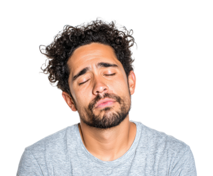 Frustrated man expressing emotions in a isolated on transparent background - Powered by Adobe