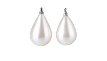 Elegant pearl stud and drop earrings pair isolated on transparent background