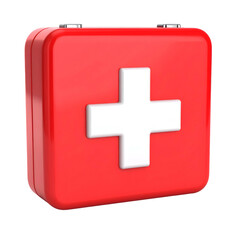 Shiny red square case with white cross on front, suggesting medical aid