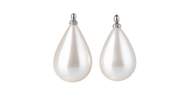 Elegant pearl stud and drop earrings pair isolated on transparent background