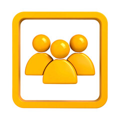 Three generic figures enclosed within a square, all rendered in a vibrant gold hue