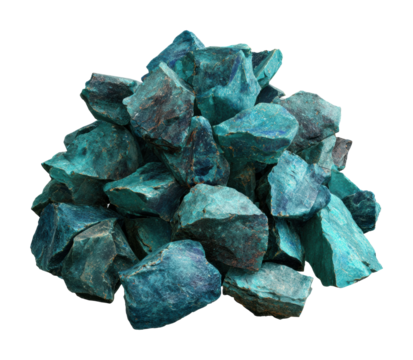 Mining event raw turquoise stones natural environment view isolated on transparent background