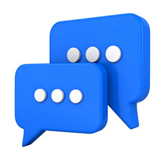 Two overlapping, blue 3D speech bubbles with white dots inside, against black