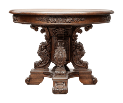 Elegant vintage wooden table home interior furniture classic style isolated on transparent background
