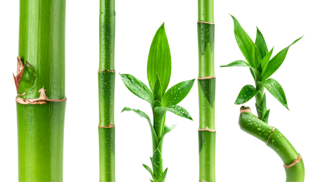 Zen bamboo stems collection isolated on transparent background PNG