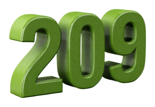 Creative green number 209 displayed in modern isolated on transparent background