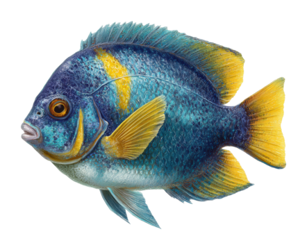 Vibrant fish swimming in ocean marine life underwater view isolated on transparent background