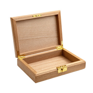 Light wood rectangular box with hinged lid, brass hinges and clasp, empty interior