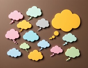 Fototapeta premium Pastel Cloudshaped Thought Bubbles Plain Surface