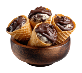 Delicious chocolate-dipped ice cream cones dessert scene isolated on transparent background