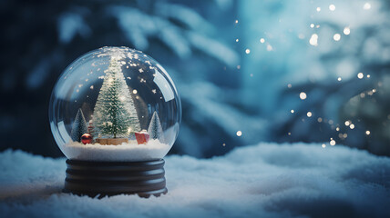 Christmas snow globe with a miniature Christmas tree and gifts festive holiday decoration magical winter scene