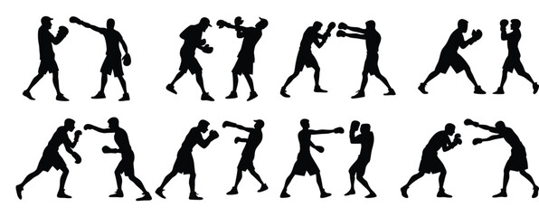 set of silhouettes of boxer