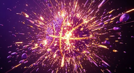 Fototapeta premium Exploding sphere with fragments and light