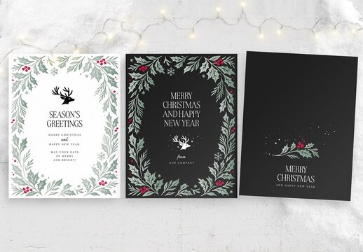 Merry Christmas Flyer Template for Season's Greetings, with Classic Festive Christmas Border Vector