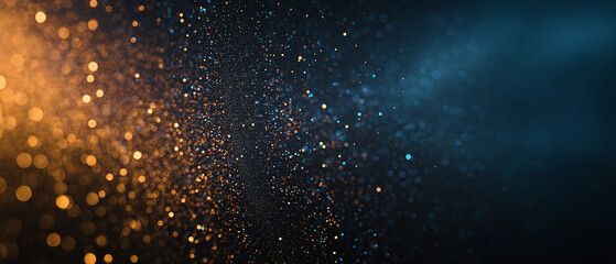 Obraz premium stars in space, bokeh light particles in motion, blue and gold glowing background