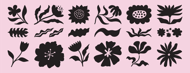 flower and floral shapes silhouette icon set. abstract botanical flower hand drawn icon. botany floral design boho beautiful elements