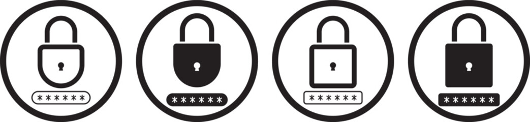 lock with password icon set. login successful icons for privacy. Account protection.  Account protection.  unlock symbol security icon set in red and green color outline style vector illustration