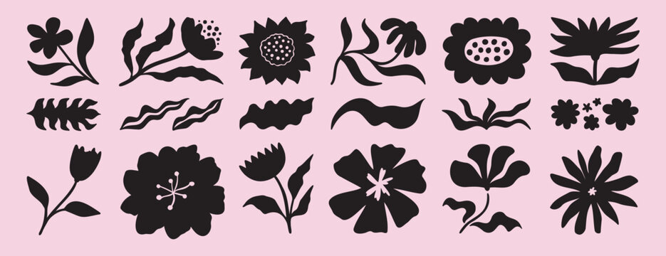 flower and floral shapes silhouette icon set. abstract botanical flower hand drawn icon. botany floral design boho beautiful elements