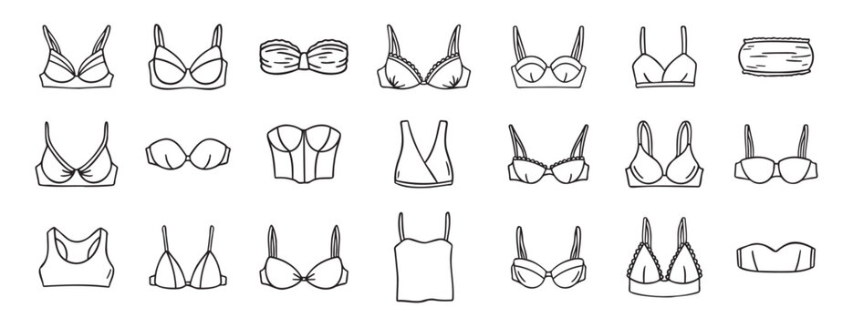 Lingerie fashion feminine lacy woman underwear bra icon doodle hand drawn. Outline line drawing clipart symbol