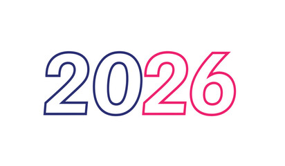 Bold, graphic typography displaying the numbers 2026 in contrasting blue and pink outline on a clean white background, representing the upcoming year and future planning.