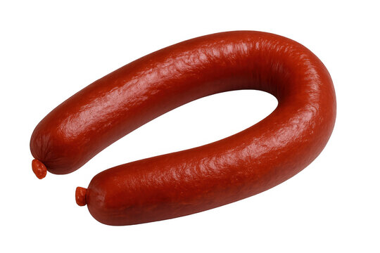 Smoked sausage with an appealing red color, delicious meat product, ready for cooking or eating, food on transparent background